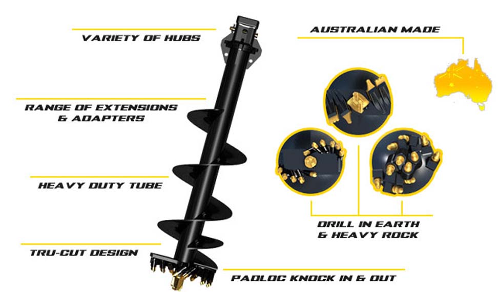 AUGER - DR6 - 75MM SQUARE HUB - 19MM ROTATING ROCK PICK